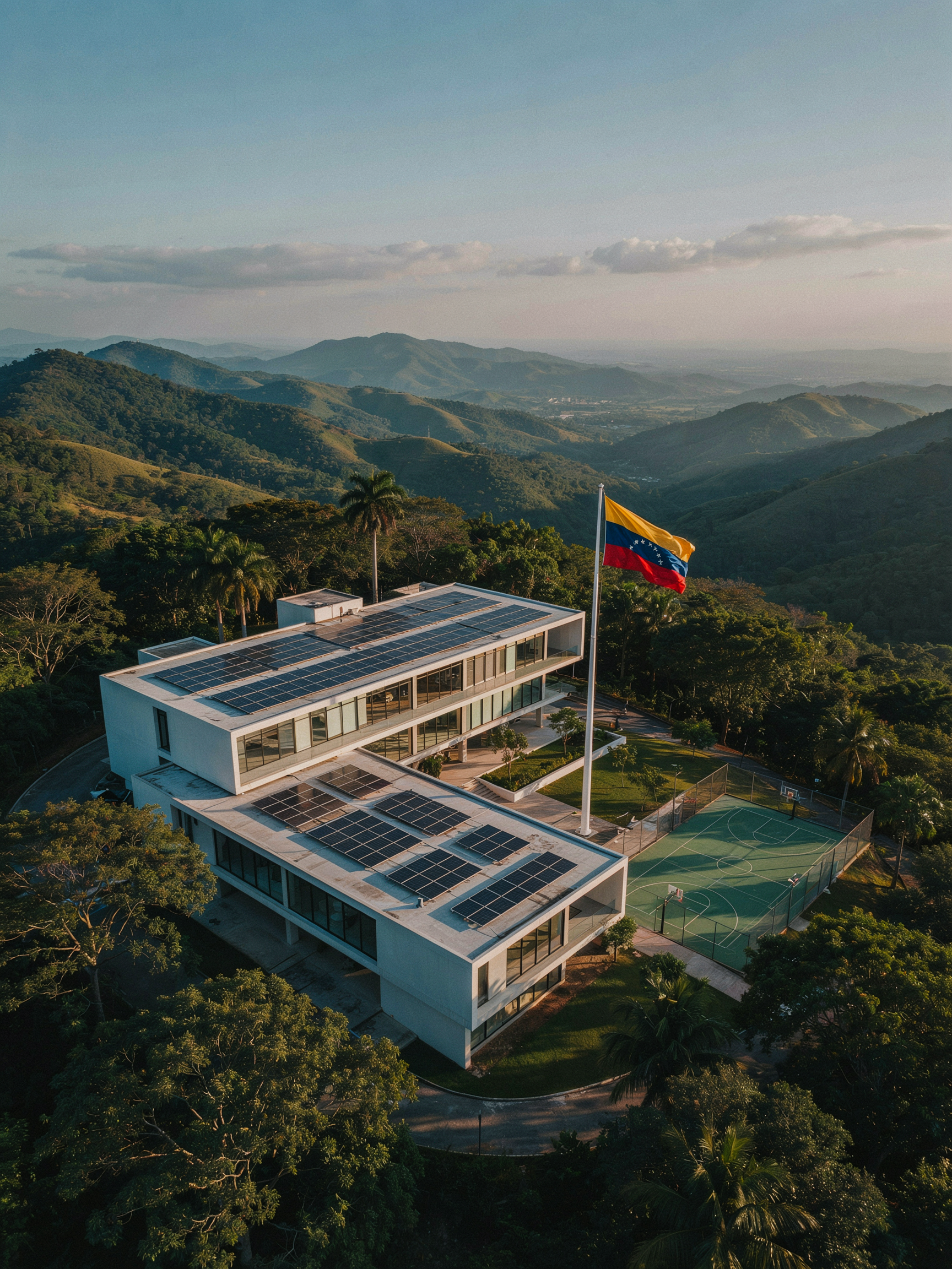 Institución educativa en Venezuela con paneles solares y canchas deportivas